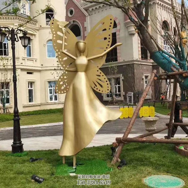 钢结构蝴蝶精灵雕塑 景观艺术卡通雕塑承接 卡通蝴蝶雕塑订做通用