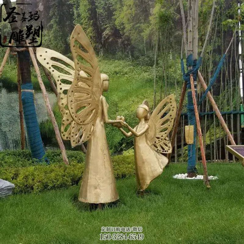 蝴蝶精灵雕塑底座 卡通雕塑主题定做 广场景观卡通蝴蝶雕塑供给