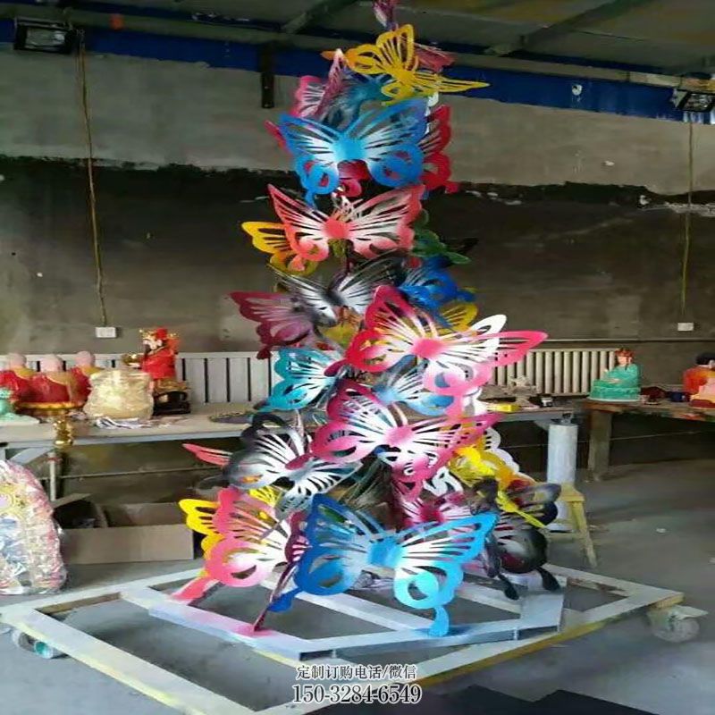 蝴蝶群雕塑底座 昆虫雕塑主题定做 广场景观群蝴蝶雕塑供给