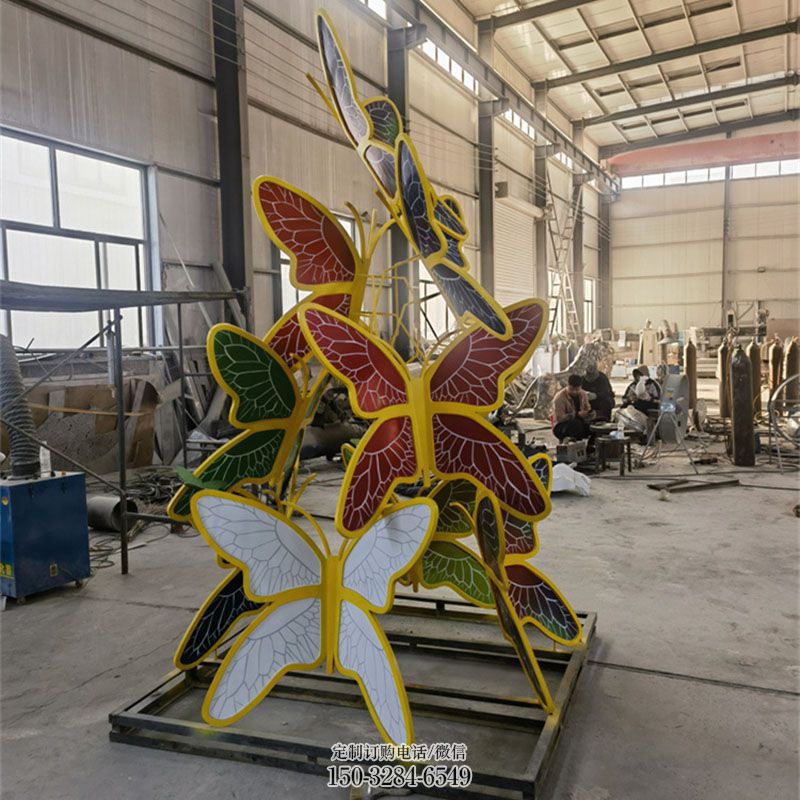 空间蝴蝶群雕塑 公园景观昆虫雕塑供求 门口群蝴蝶雕塑订做