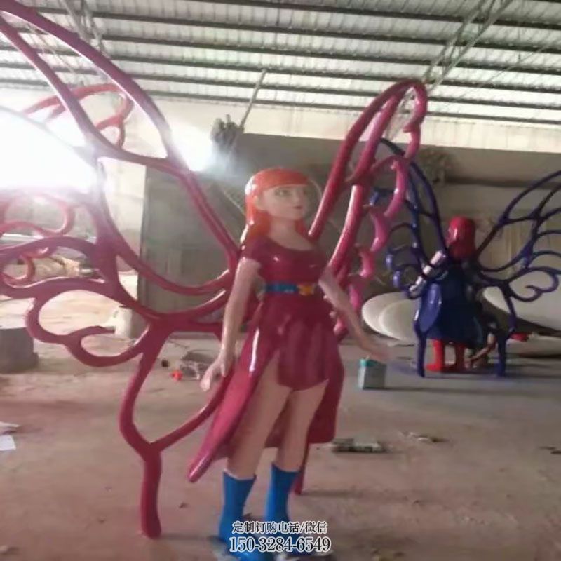 镜面蝴蝶仙子雕塑 现代卡通雕塑定制 现代卡通蝴蝶雕塑定制