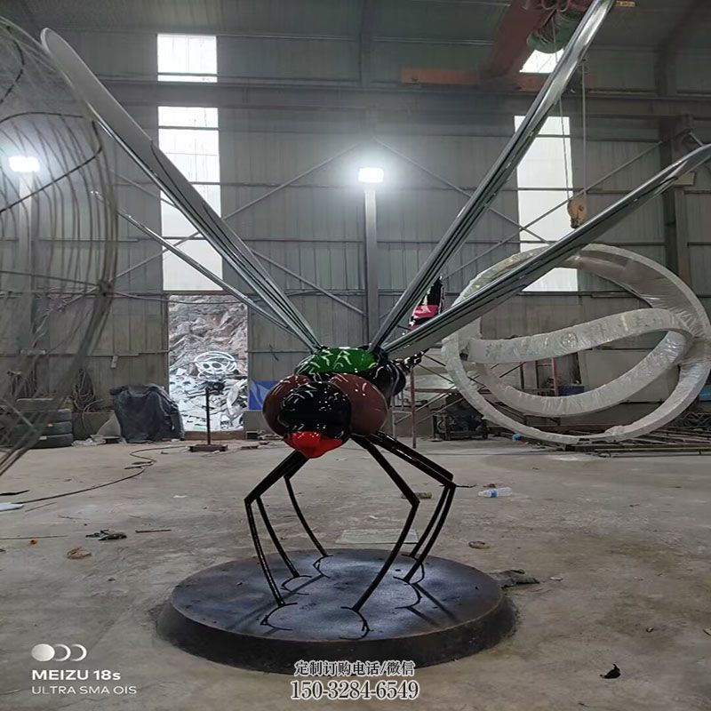 建筑蜻蜓雕塑 现代昆虫雕塑定制 园林景观不锈钢蜻蜓雕塑精选