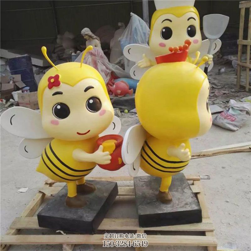 镜面蜜蜂雕塑 现代卡通雕塑定制 现代玻璃钢蜜蜂雕塑定制